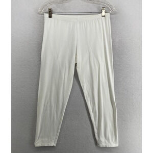 EILEEN FISHER Leggings M Stretch Organic Cotton Jersey Cropped Pull On White USA